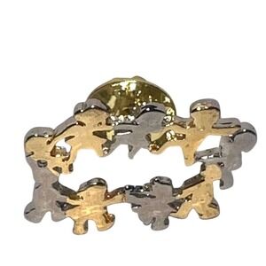People‎ Holding Hands Pin Unity Friendship Gold Silver Tone Lapel Brooch